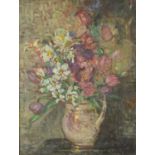 Still life flowers in a jug, impressionist oil on canvas, framed, 48cm x 38cm :For Further Condition