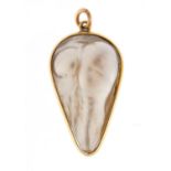Teardrop pearl pendant with unmarked gold mount, 3.5cm high, 4.9g :For Further Condition Reports