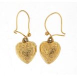 Pair of Victorian style 9ct gold love heart earrings, 2.5cm in length, 1.4g :For Further Condition
