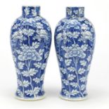 Pair of Chinese porcelain vases hand painted with dragons amongst flowers, each 27cm high :For