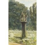 Graveyard scene, 19th century English School watercolour, mounted and framed, 35.5cm x 22.5cm :For