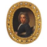 18th century oval portrait of a gentleman in formal dress, oil on copper, framed, 13cm x 10cm :For