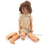 German bisque headed doll with jointed limbs by Simon and Halbig, numbered 1909 :For Further