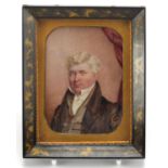 19th century rectangular hand painted portrait miniature of a Gentleman in formal dress, mounted and