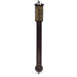 Georgian mahogany stick barometer by Phillips of London with silvered dial, 104cm high :For