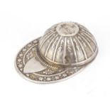 Novelty silver caddy spoon in the form of a jockey cap by Thomas Bradbury and sons ltd, Sheffield