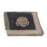 German military SS Totenkopf collar patch on tunic fragment :For Further Condition Reports Please
