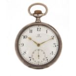 Gentleman's silver Omega open face pocket watch with subsidiary dial, the movement numbered 4066997,