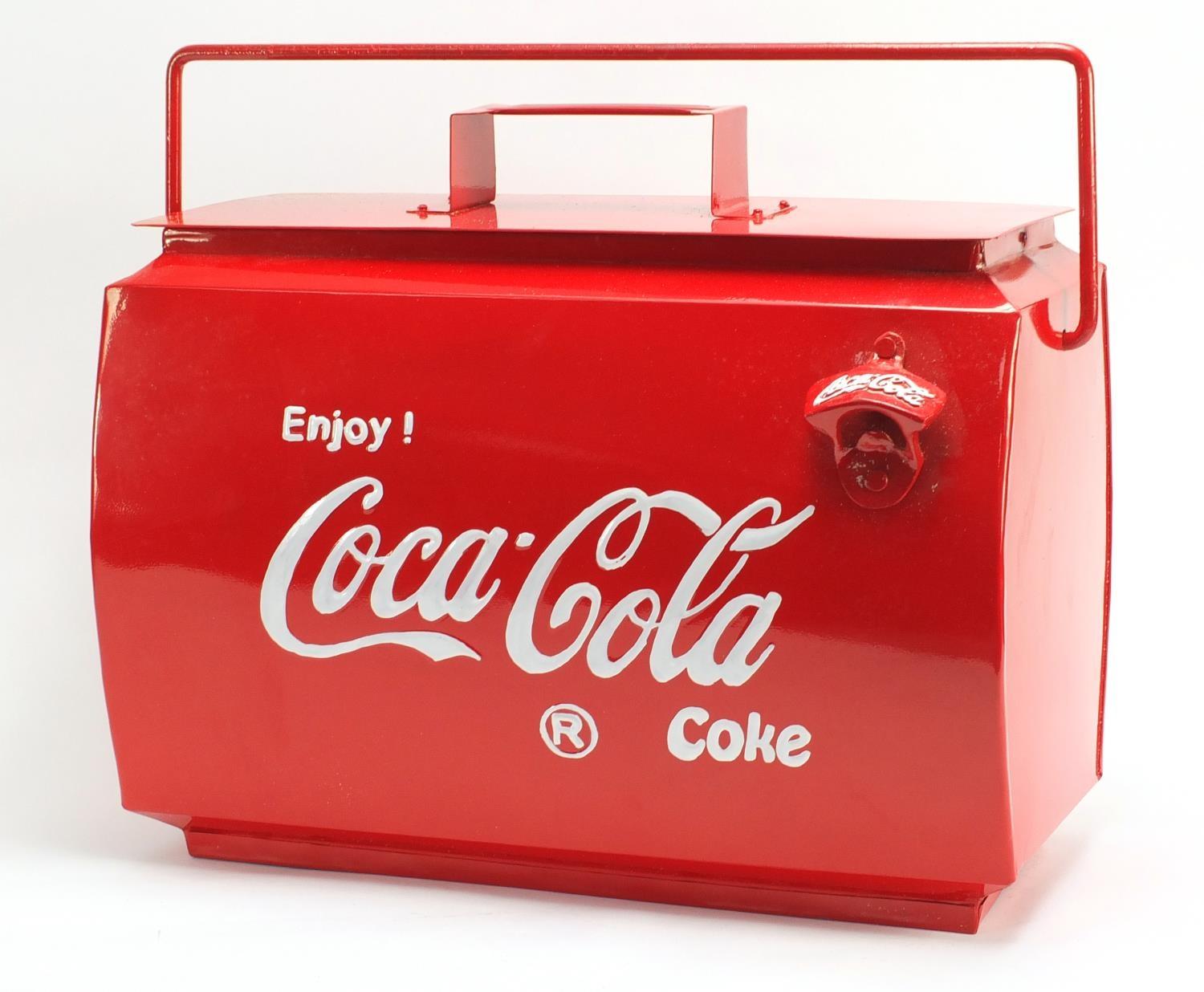 Retro Coca Cola cooler with swing handle, 36cm high x 45.5cm wide :For Further Condition Reports - Image 2 of 3