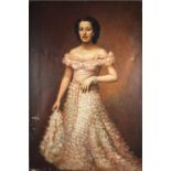 Kyril Vassilev - Top half portrait of a female wearing a long dress, oil on canvas, unframed,