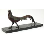 French Art Deco marble and bronzed scupture of a pheasant, 56.5cm wide :For Further Condition