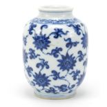 Chinese blue and white porcelain vase, finely hand painted with flower heads and foliage, six figure