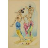 Barbara Rodgers - Erotic semi clad Balinese dancers, watercolour, 50cm x 32cm :For Further Condition