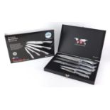 As new Swiss five piece knife set with Damask steel blades and fitted case :For Further Condition