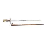 French military interest long bayonet with scabbard, 66cm in length :For Further Condition Reports