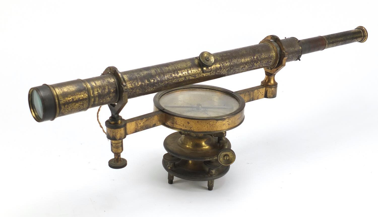 Early Victorian brass surveying instrument with silvered compass by Worthington & Allan of London