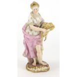 19th century Meissen hand painted porcelain figurine of a semi clad female holding wheat, blue cross