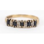 9ct gold diamond and sapphire half eternity ring, size M, 1.4g :For Further Condition Reports Please