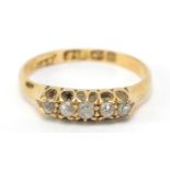 Victorian 18ct gold diamond five stone ring, Birmingham hallmarked, size N, 2.5g :For Further