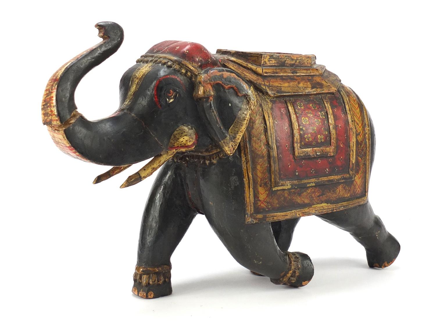 Indian lacquered carved wood elephant, 23cm high :For Further Condition Reports Please visit Our