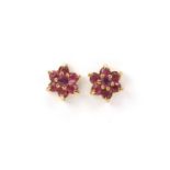 Pair of 9ct gold garnet flower head earrings, 0.mm in diameter :For Further Condition Reports Please
