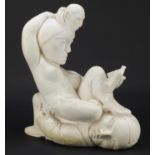 Studio pottery sculpture of surreal figures by George Walker, 40cm high (PROVENANCE: Michaelson &