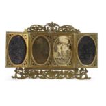 Victorian brass four section frame by Hopkins, finely engraved with flowers, 22.5cm wide :For
