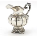 French silver milk jug with melon shaped body, by M Fray, 10.5cm high, 116.6g :For Further Condition