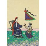 Chinese pith painting of an Empress being presented a flag, mounted and framed, 29cm x 20.5cm :For