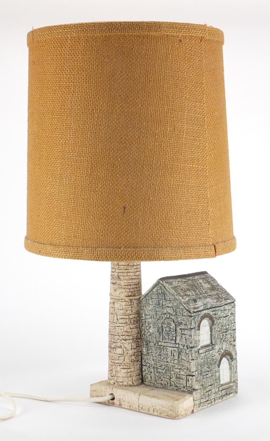 Troika St Ives pottery tin mine lamp with shade, hand painted and incised by Alison Brigden, painted - Image 3 of 5