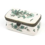 18th century French trinket box by Veuve Perrin, hand painted with flowers, 7.5cm wide :For