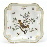 19th Century German porcelain dish by KPM, hand painted with birds on a branch and insects, 21cm