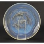 French Art Deco frosted opalescent glass shimp charger by Etling, 35cm in diameter :For Further