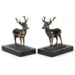 Pair of French Art Deco marble deer design bookends, each 13cm wide :For Further Condition Reports