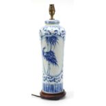 Chinese blue and white porcelain table lamp, hand painted with flowers, 49cm high :For Further