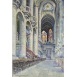 Gabriel Brun-Buisson - French cathedral interior, early 20th century watercolour inscribed verso,