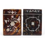 Two Victorian tortoiseshell and abalone calling card cases decorated with flowers, the largest 10.