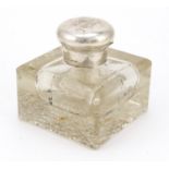Heavy cut glass inkwell with hinged silver lid, Birmingham 1907, 10cm high :For Further Condition