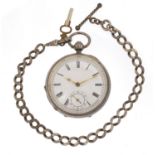 Gentleman's silver Carisbrooke open face pocket watch on a silver watch chain, the movement numbered