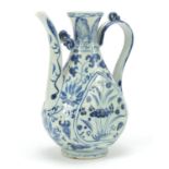 Chinese blue and white porcelain wine jug, hand painted with flowers, 19.5cm high :For Further