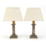 Pair of Chinese silver table lamps with shades, impressed character marks to the bases, each overall