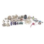 Mostly silver jewellery including enamelled brooches, cuff links and thimbles, 79.2g :For Further