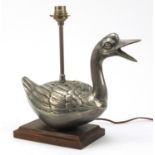 French Art Deco silvered duck design table lamp, 30cm high :For Further Condition Reports Please