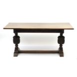 Oak refectory table with carved cup and cover bulbous legs, 75cm H x 168cm W x 76cm D :For Further