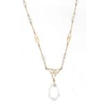 9ct gold crystal necklace, housed in a H Bateman box, 38cm in length, 3.8g :For Further Condition