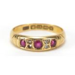 Victorian 18ct gold ruby and diamond ring, Birmingham 1894, size O, 3.0g :For Further Condition