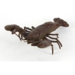 Japanese patinated bronze lobster, impressed marks to the underside, 8.5cm in length :For Further