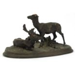 Patinated bronze group of two deer, 21.5cm wide :For Further Condition Reports Please visit Our