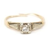 Unmarked gold diamond solitaire ring, housed in a W Bruford & Son tooled leather box, 1.2g :For