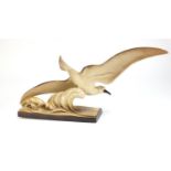 French Art Deco pottery sculpture of a seagull in flight, 68cm in length :For Further Condition